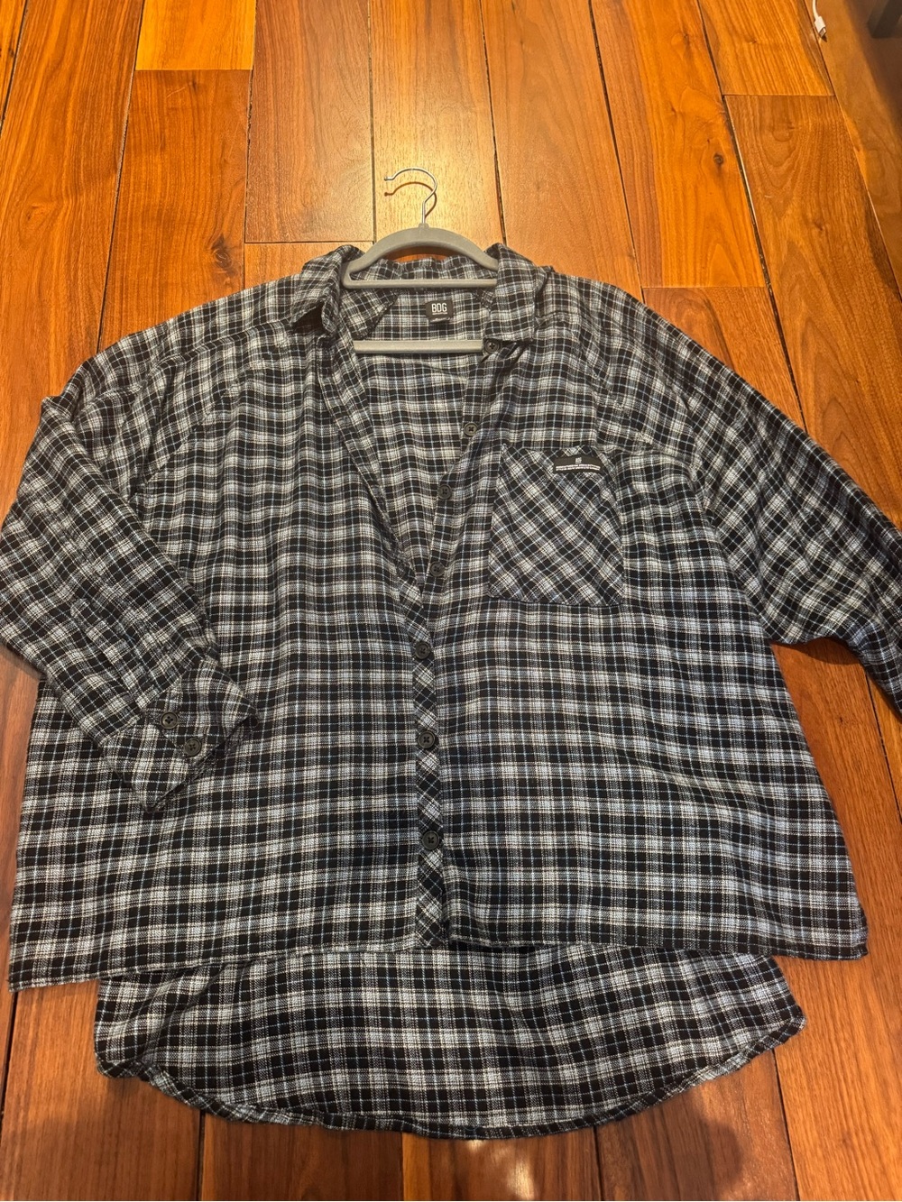 BDG Black and White Plaid Shirt with Subtle Blue Windowpane